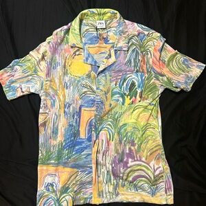 Zara Blue and Green Casual Button Down Shirt